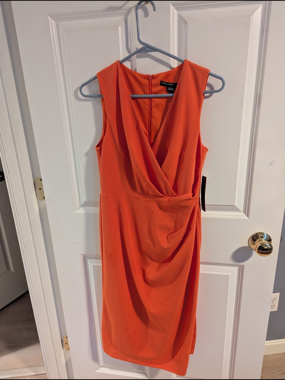 Maggy London Size 6 Tangerine Sleeveless Wrap-Style Midi Dress